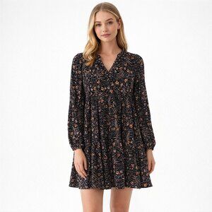 Maeve by Anthropologie Amber Tiered Tunic Dress  Size Medium Black Floral
